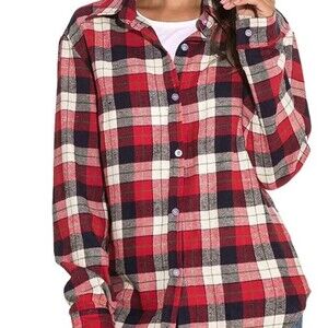 women buffalo Plaid Button Down Shirt Loose boyfriend Long Sleeves M new gorp
